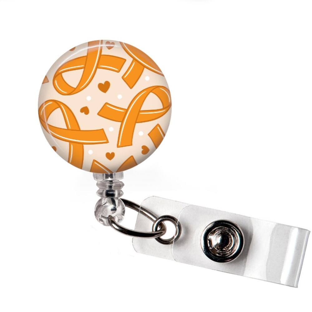 Multiple Sclerosis Awareness Badge Reel Orange Ribbon ID Holder